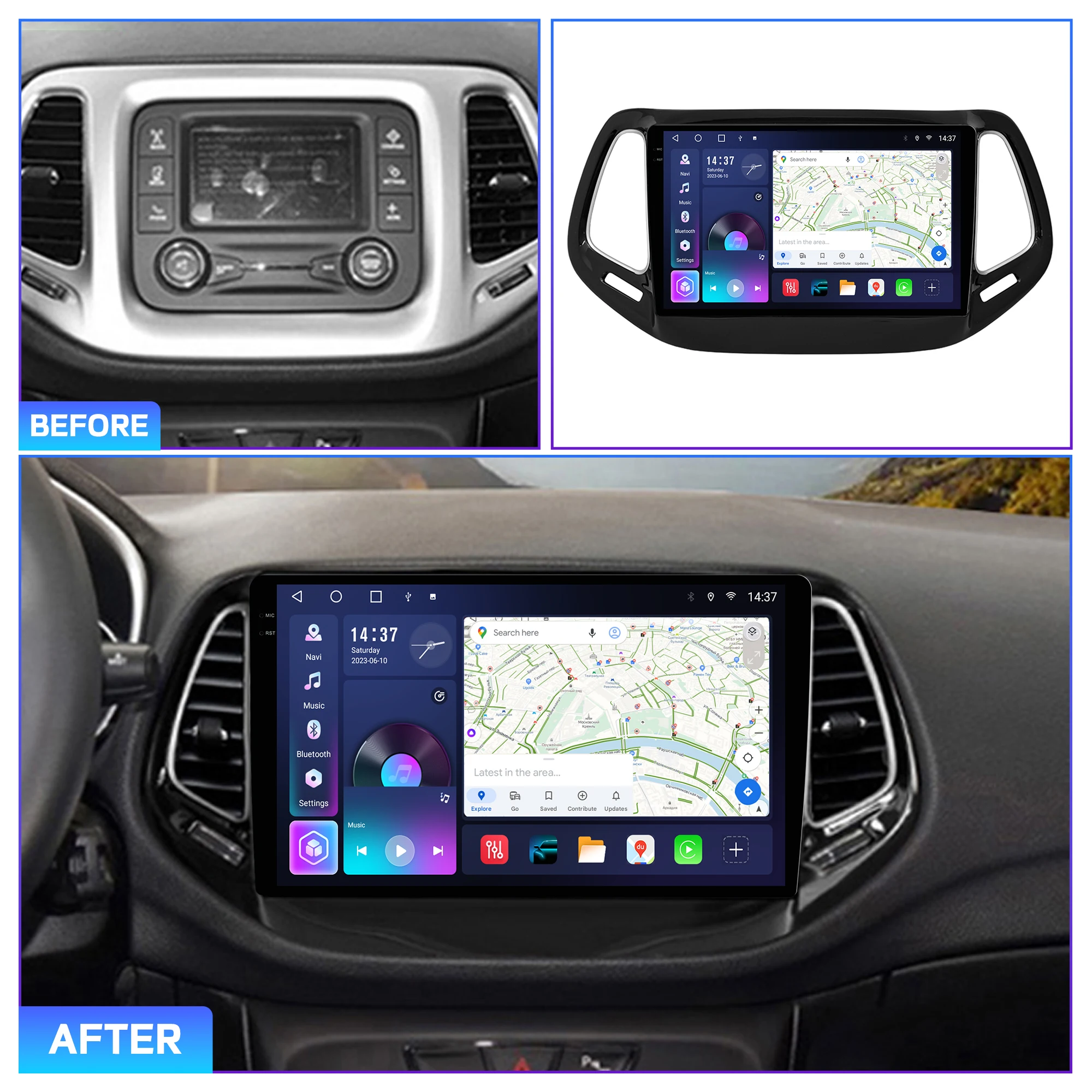 Penhui Android Car DVD Player 2 Din for Jeep Compass 2 generation with small display 09.2016-present Multimedia Screen with DSP