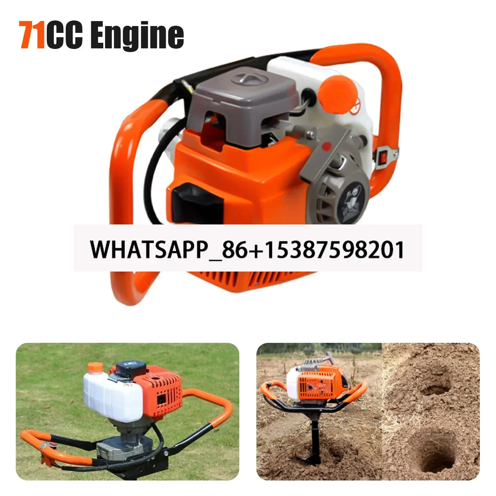 Post Hole Digger 2-Stroke 71CC Gasoline Earth Auger Borer 2.3kw Fence Ground Drill 0-300rpm for Installing Guardrails Railings