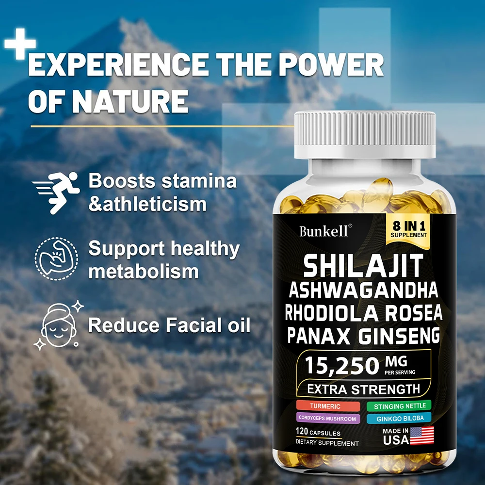 8-IN-1 Shilajit Capsules Himalaya Supplement Supports Energy Endurance Muscle Building Immune Support