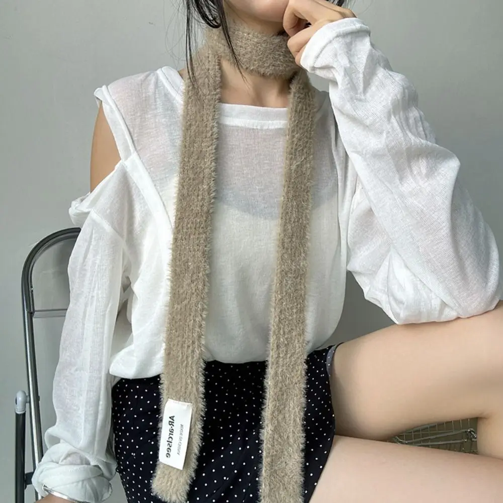 

Универсальная однотонная шерстяная шаль Y2K, украшение для одежды, вязаный шарф, лента, сохраняющие тепло, длинные узкие шарфы для улицы