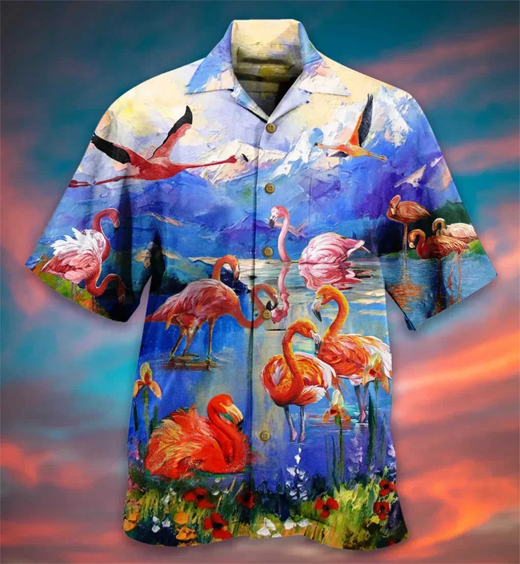 Men's Shirt Beach Oversized Funny Summer Hot Sale Hawaiian Shirt for Men 3d Cartoon Flamingo Men's Clothing Fashion Short Sleeve