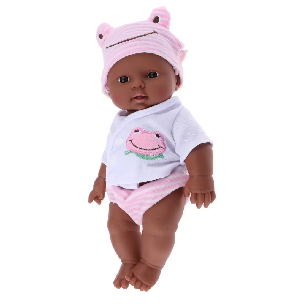 Real Life 12inch Reborn African Black Baby Doll Soft Vinyl Newborn Doll Toy for Kids Birthday Xmas Gifts(Pink)