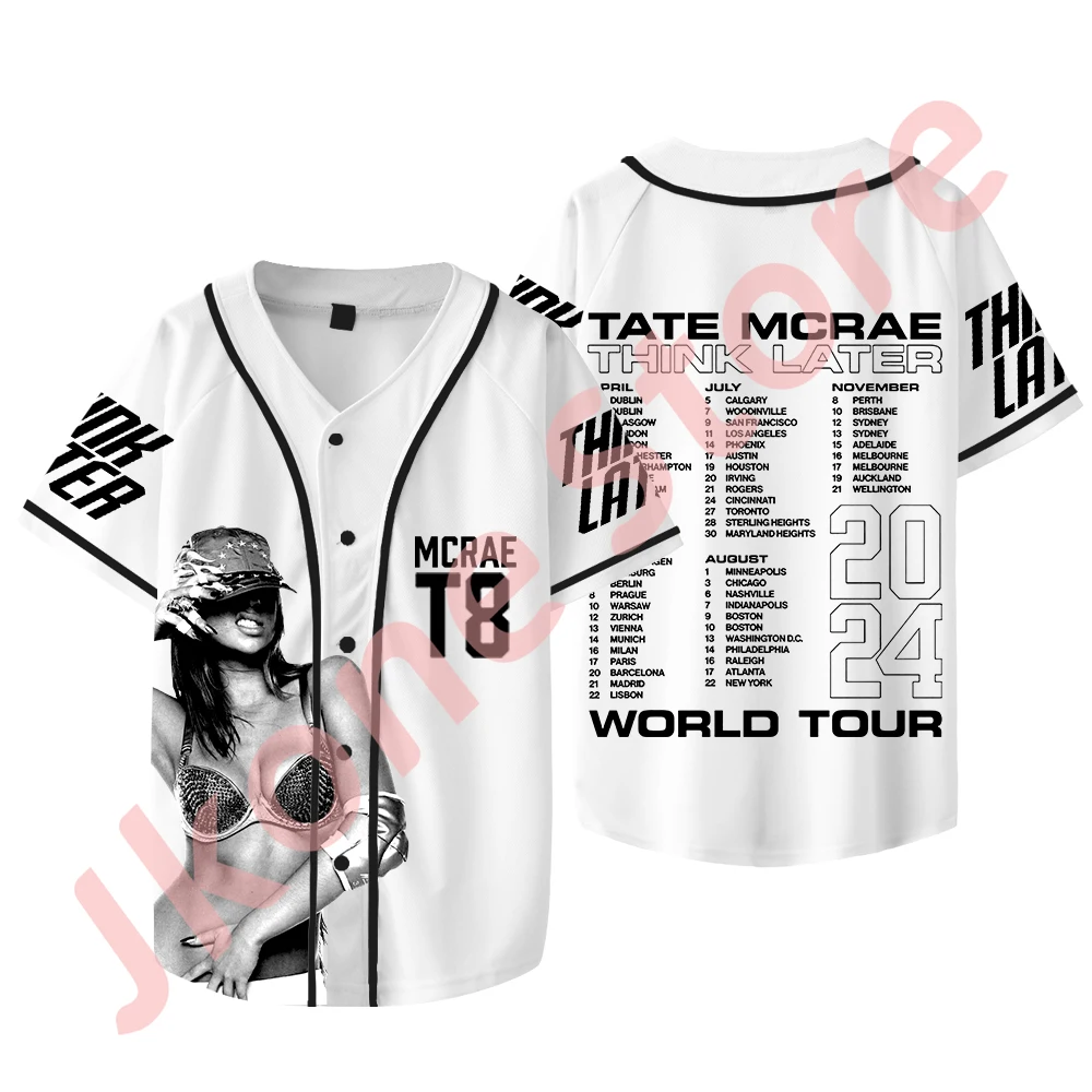 

Tate McRae Vintage Tee Think Later Tour Merch Jersey Women Men Fashion Casual Short Sleeve Baseball Jacket T-shirts