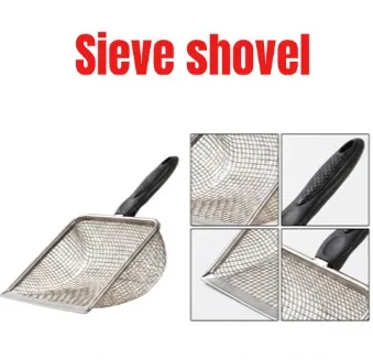 5pcs Stainless Steel Sifting Shovel Set Fine Mesh Sieve Scoop For Chicken C'oop Pheasantry Cat Litter Poop Cleaning Garden Tool