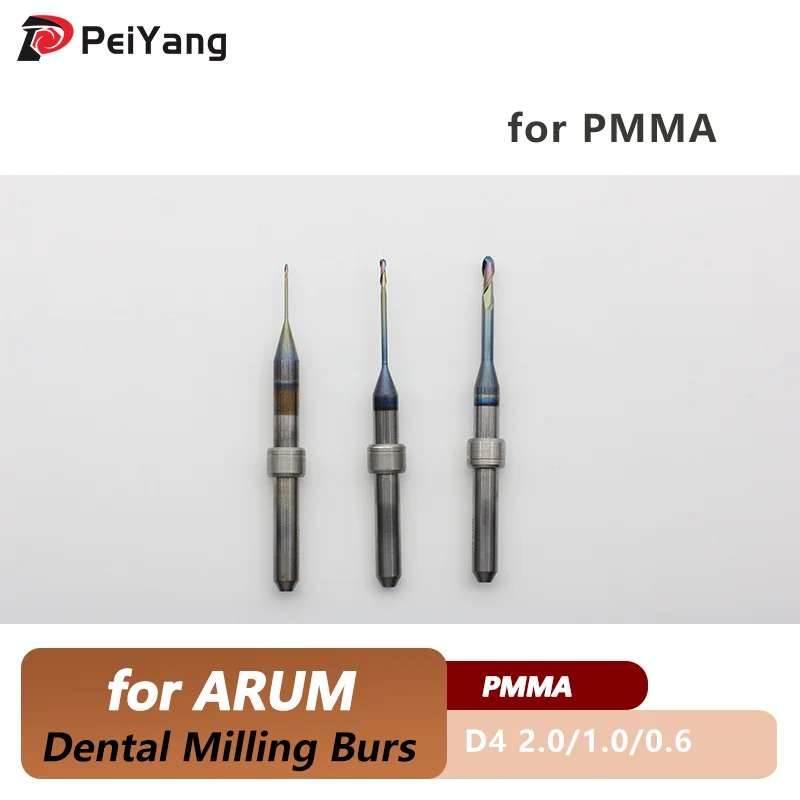 

ARUM D4 Dental Burs Milling for PMMA Dental Lab Grinding SHC Coating CAD CAM Milling Drills Size2.0/1.0/0.6