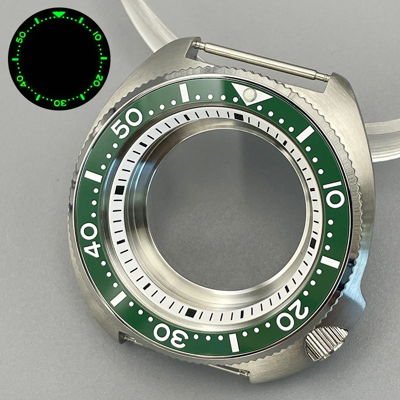 44mm Silver Dive Watch Case 6105 6309 Turtle Abalone Case with Luminous Ceramic Bezel Sapphire Glass Fit NH34 NH35 NH36 Movement