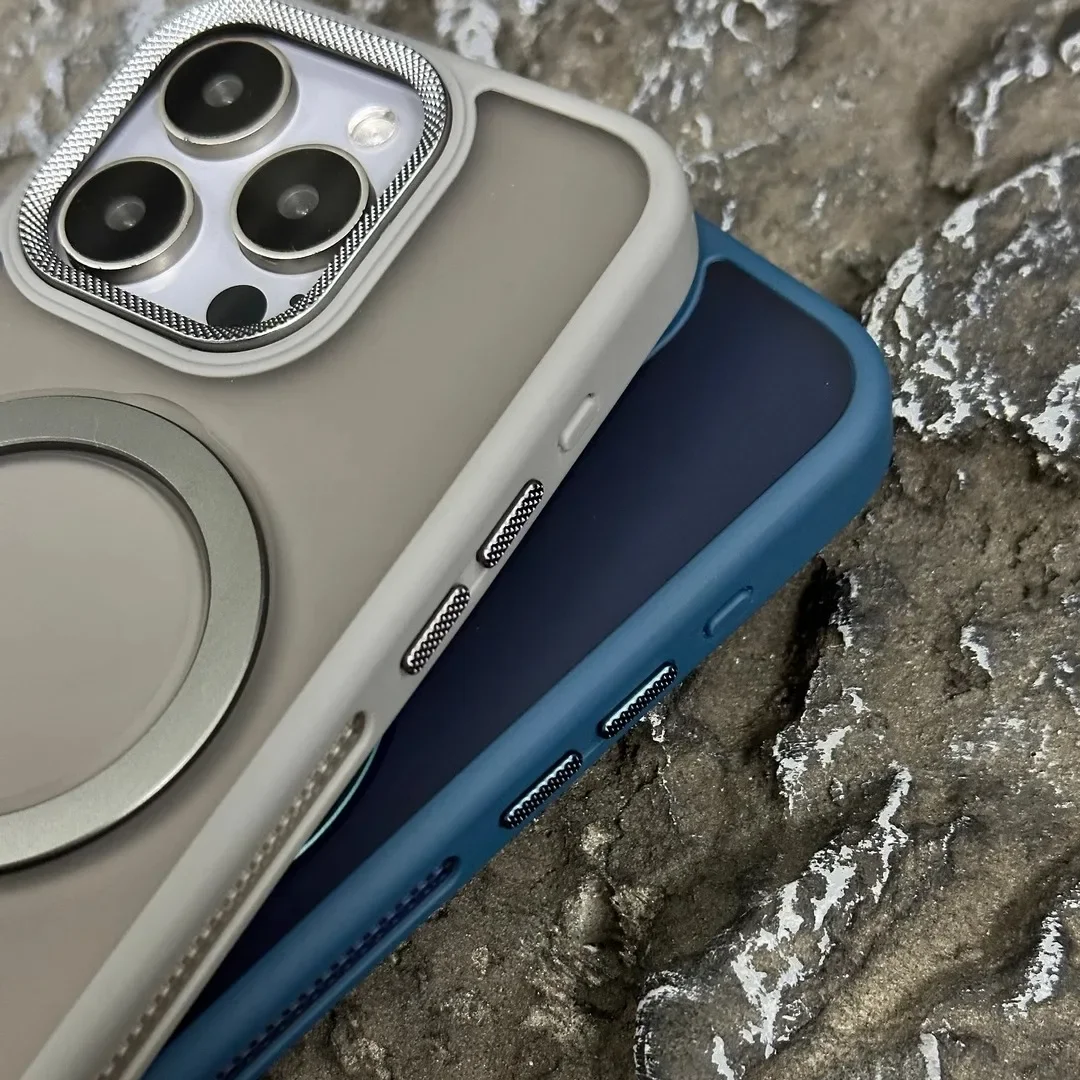 360° Rotating holder magsafe charging case for iPhone 16 15 14 13 12 11 Pro Max Titanium gray magnetic shockproof phone cover