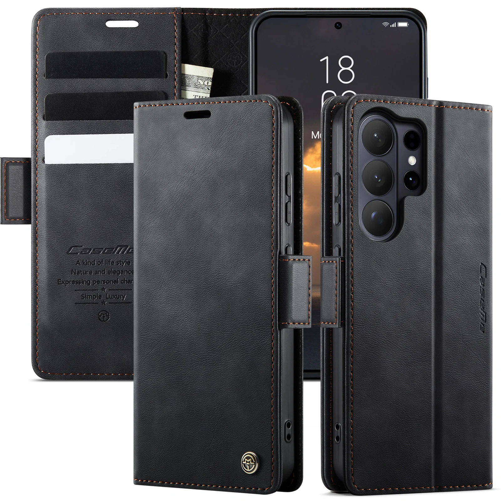 Funda de Cuero Clásica Tipo Cartera para Teléfono Samsung Galaxy S26 Ultra S25 Edge S24 Fe S23 S22 Plus, con Bolsillo para Tarjetas y Protección