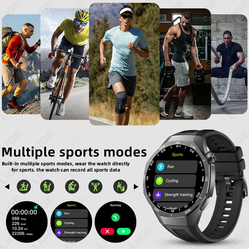 ساعة LIGE الذكية الجديدة، وضع رياضي، دفع المكالمات اللاسلكية، رسالة الأكسجين في الدم، التحكم بالموسيقى، ساعة ذكية للرجال، اختيار Android lOS