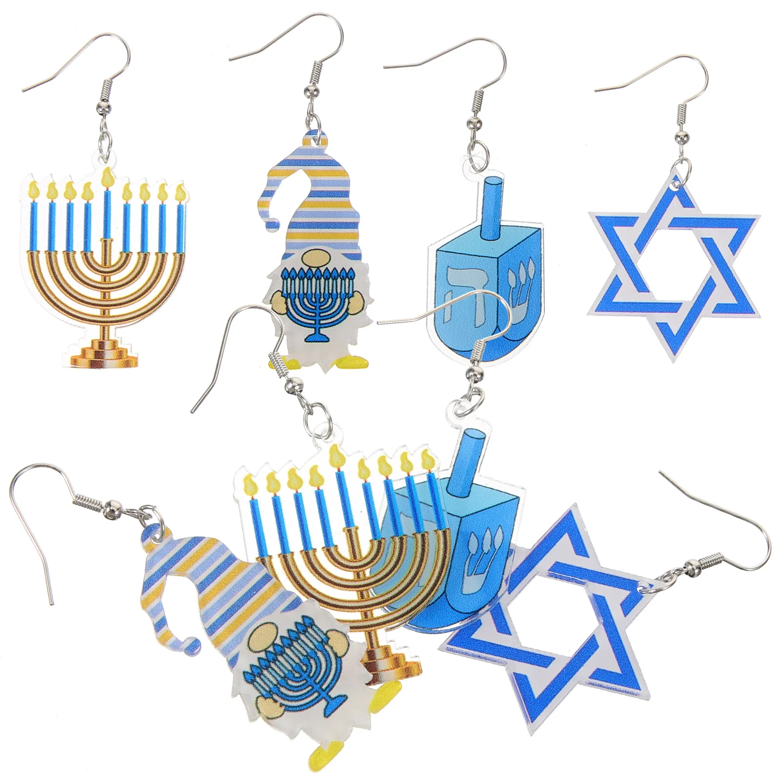 4 Pairs Hanukkah Earrings Fashion for Women Holiday Dangle Acrylic Hanging Miss