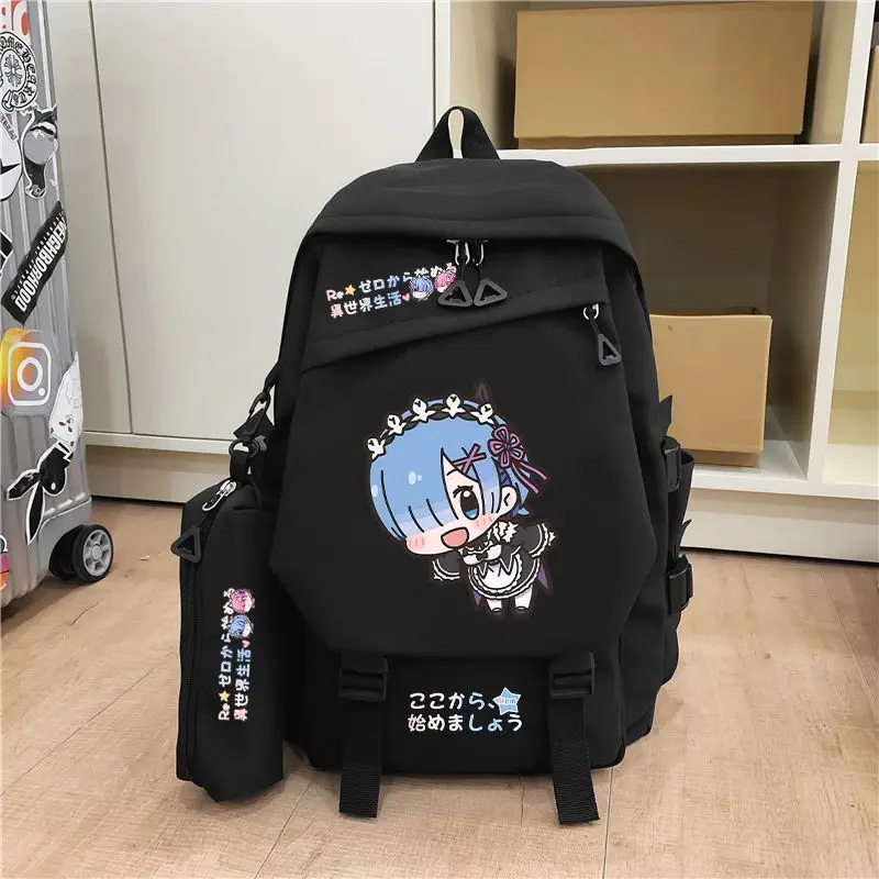 Re Life In A Different World From Zero Backpack Rem Ram Emilia Cartoon Print School Bag Men Women Waterproof Student Backpack