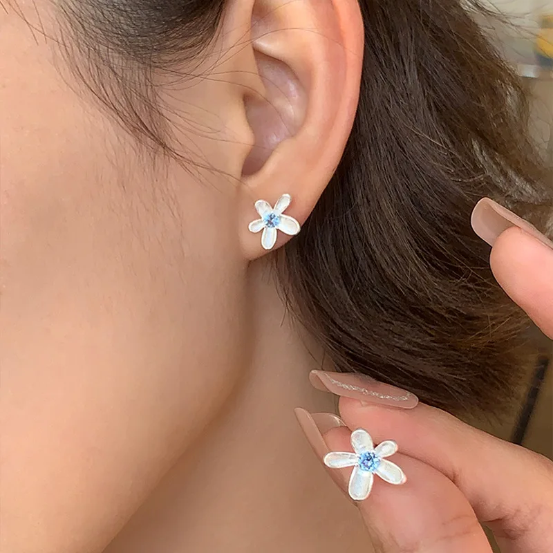 

925 Silver Stud Earrings Elegant Blue Droplet Leaf Feather Cloud Clear CZ For Women Girl Gift Jewelry Dropshipping Wholesale