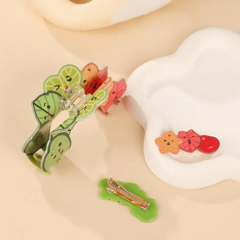 1개 단위 나뭇잎 스플라이싱 컬러 헤어핀 신상 귀여운 대형 아크릴 헤어 클립 여성용 샤크 클립 원 워드 앞머리 클립 헤어 액세서리