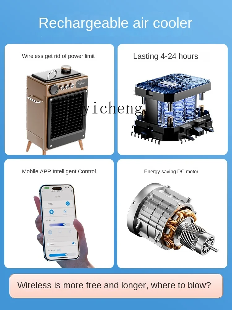 cc25Enfriador de Aire Recargable, Ventilador de Refrigeración para Acampar al Aire Libre, Ventilador de Aire Acondicionado Silencioso para el Hogar