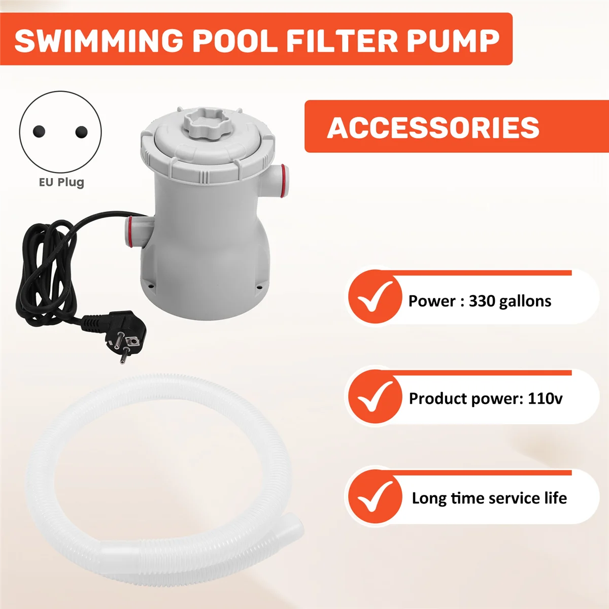 Bomba De Filtro De Piscina Pequena, 330 GPH Remando, Filtros De Piscina Elétrica, UE