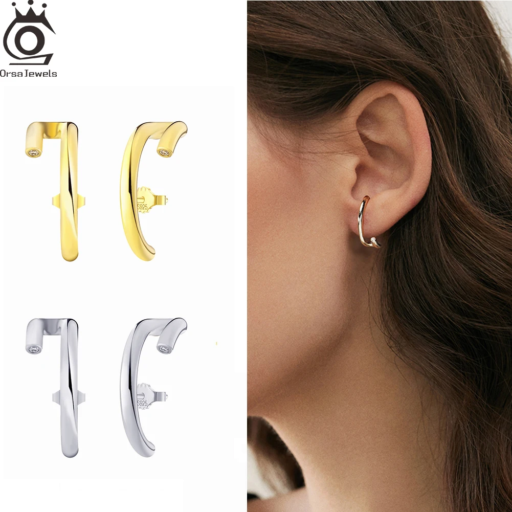 

ORSA JEWELS Sparkling Zircons Clip Earrings 925 Silver Anti-allergy For Women Girls Elegant Wedding Party Jewelry Ear Cuff SE392