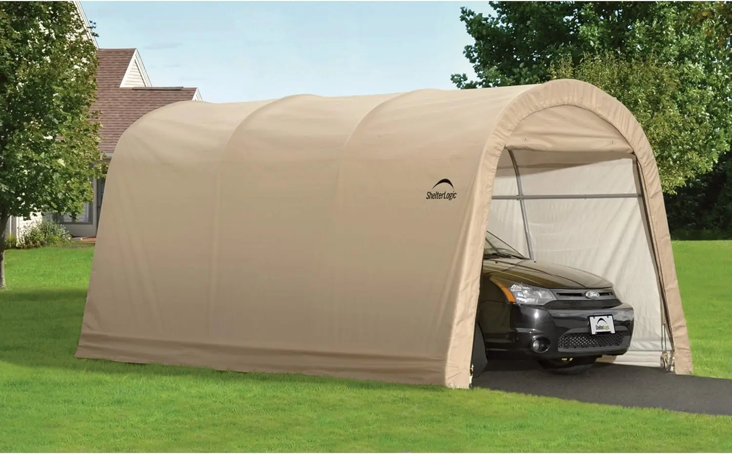 10' x 15' x 8' All-Steel Metal Frame Round Style Roof Instant Garage and AutoShelter Waterproof and UV-Treated Ripstop Cover