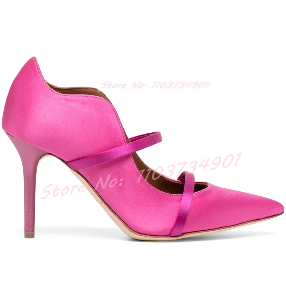 Pink Satin Strap Pointed Toe Pumps Women Elegant Patent Leather Stiletto High Heels Shoes Ladies Sexy Solid Casual Fashion Pumps