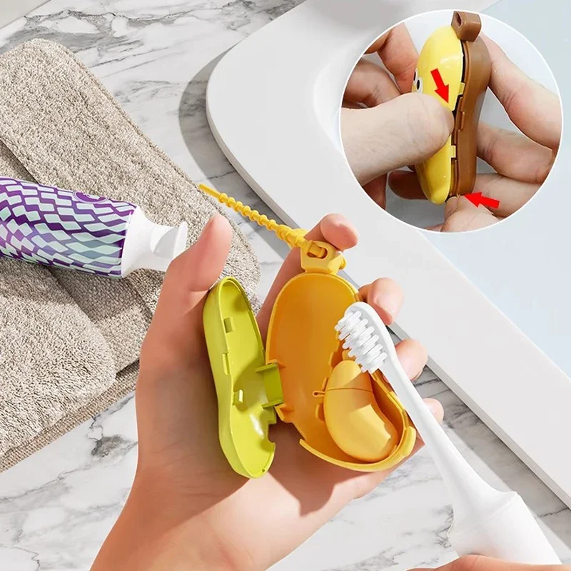 Tapa protectora para cepillo de dientes tipo plátano con caja de almacenamiento de pasta de dientes, compacta y cómoda, funda esencial para cepillo de dientes para viajes