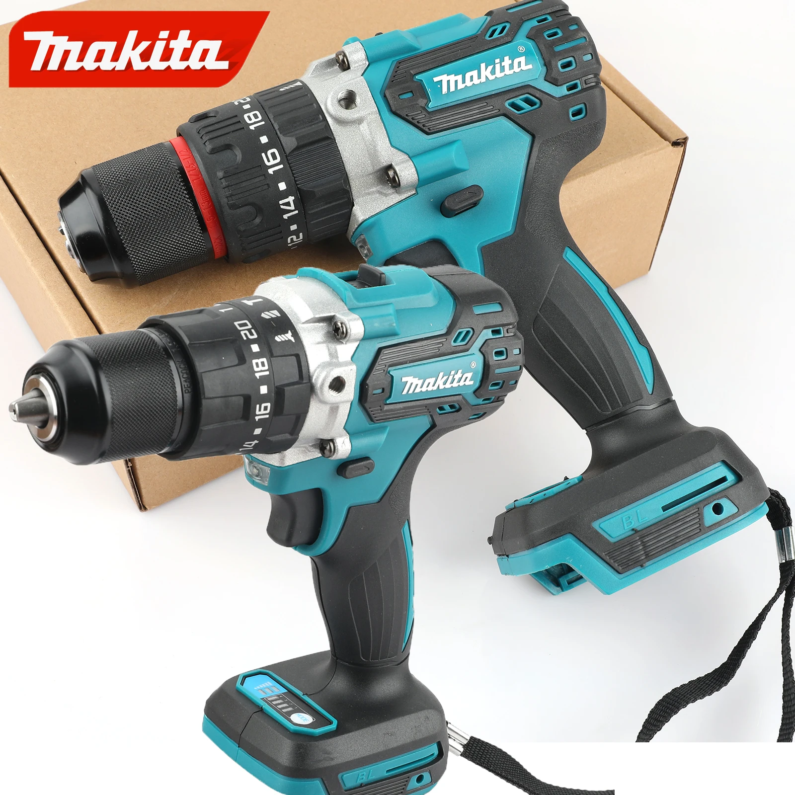 Makita DDF487 13mm red and black brushless household 18V lithium-ion charging impact drill, high torque electric screwdriver