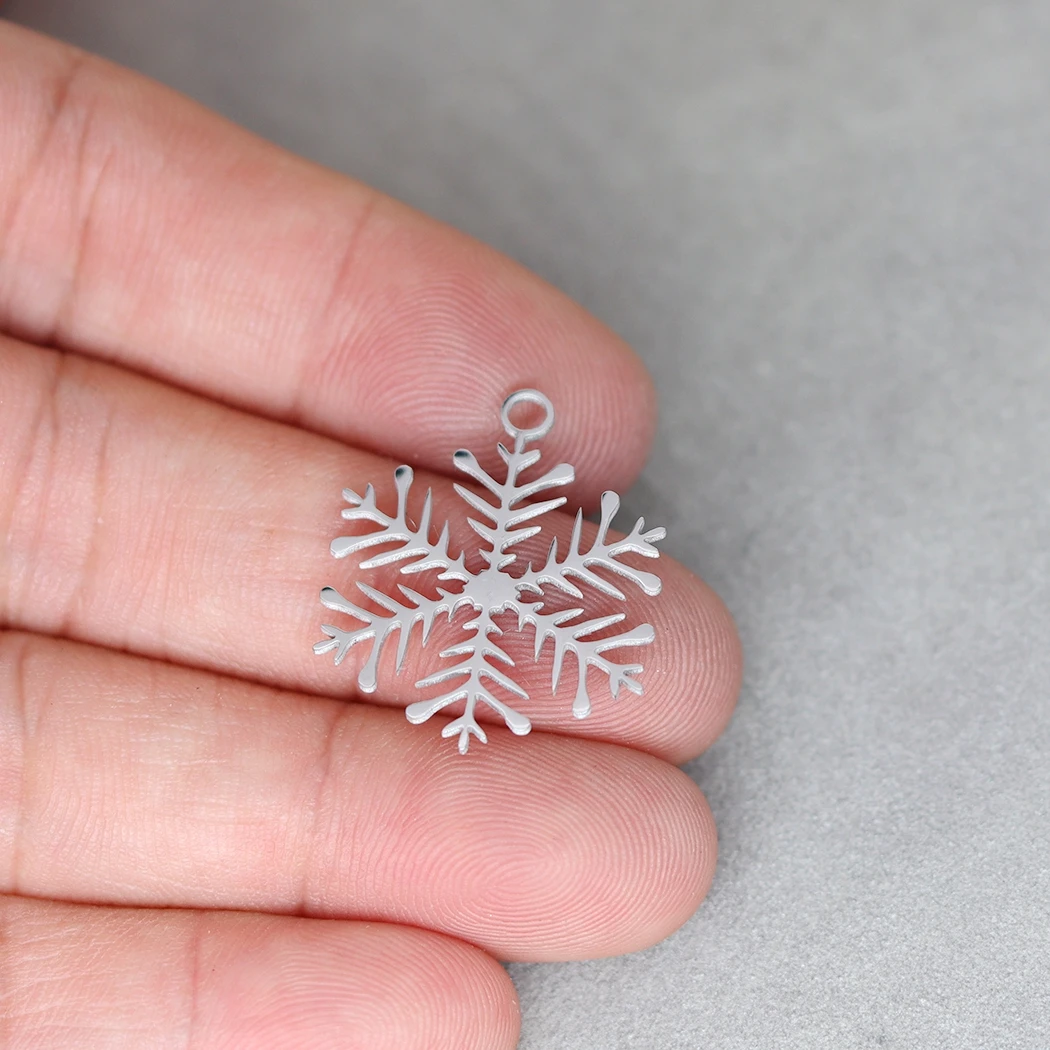 3pcs Winter Snowflake Art Line Stainless Steel Pendant DIY Craft Vintage Earrings Necklace Charms for Jewelry Making Findings
