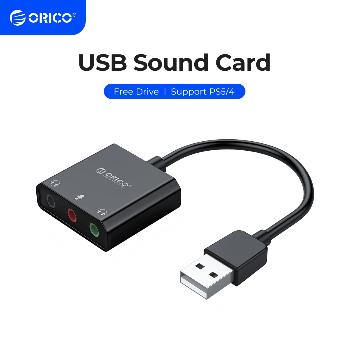 ORICO USB External Sound Card 2-in-1 Audio Adapter 3.5mm Microphone Earphone Interface Volume Adjustable Soundcard For PS4 Phone