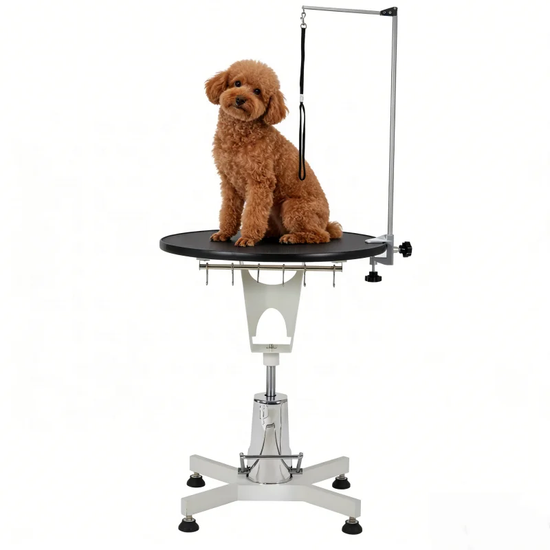 !@USMILEPET Round Hydraulic Lift Pet Grooming Table with Single Arm Dog Grooming Table with Rubber Tabletop for Pet Salon
