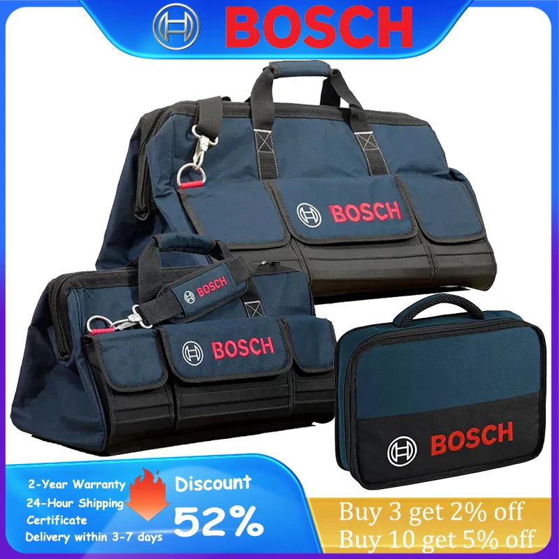 Sac de rangement, sac à outils en toile de marque Bosch, valise grande capacité, sac à main multifonctionnel résistant à l\'usure et à l\'eau, trousse