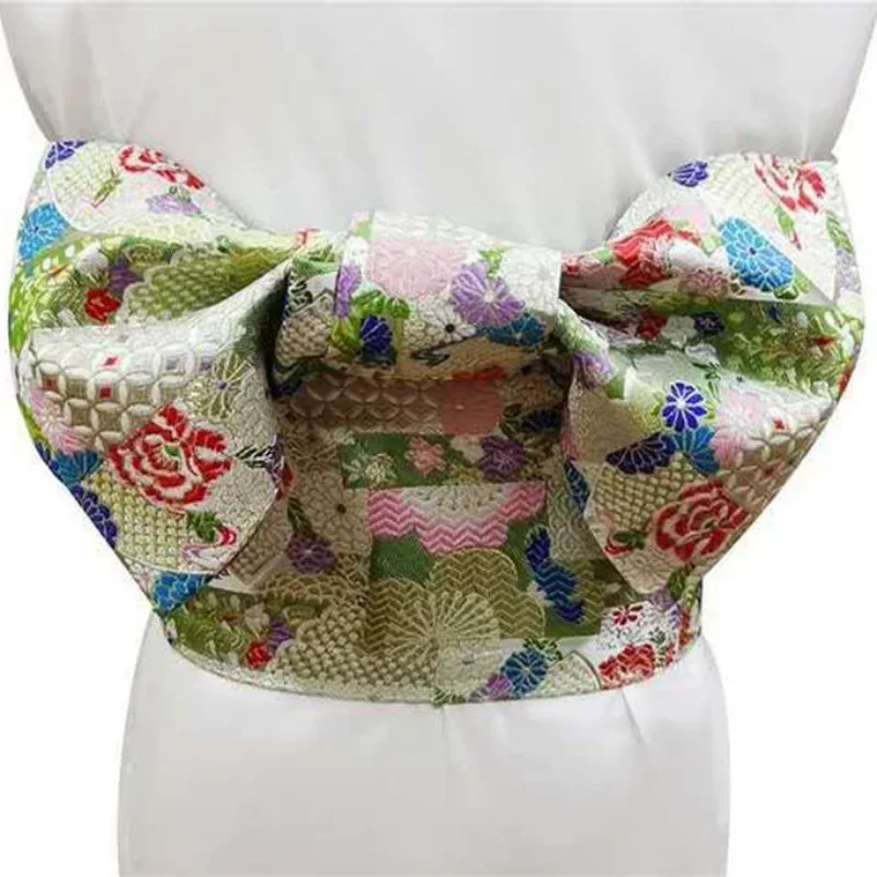 10 warna pakaian tradisional Jepang Yukata Obi untuk wanita Retro Floral Print Bow-knot Cummerbunds Cosplay aksesoris Kimono