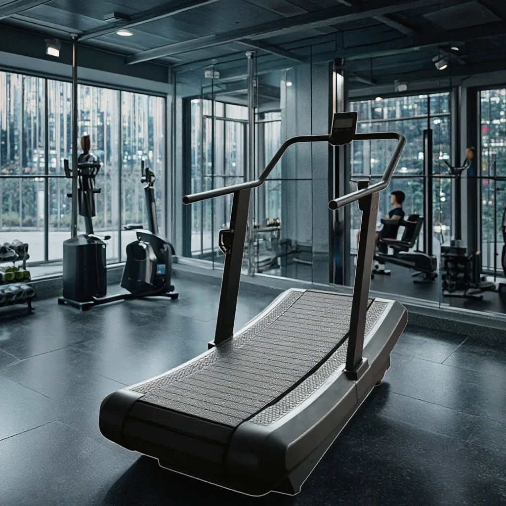 جهاز سير رياضي تجاري مع شاشة LCD منحنية للقيادة الميكانيكية الكهربائية لممارسة تمارين القلب