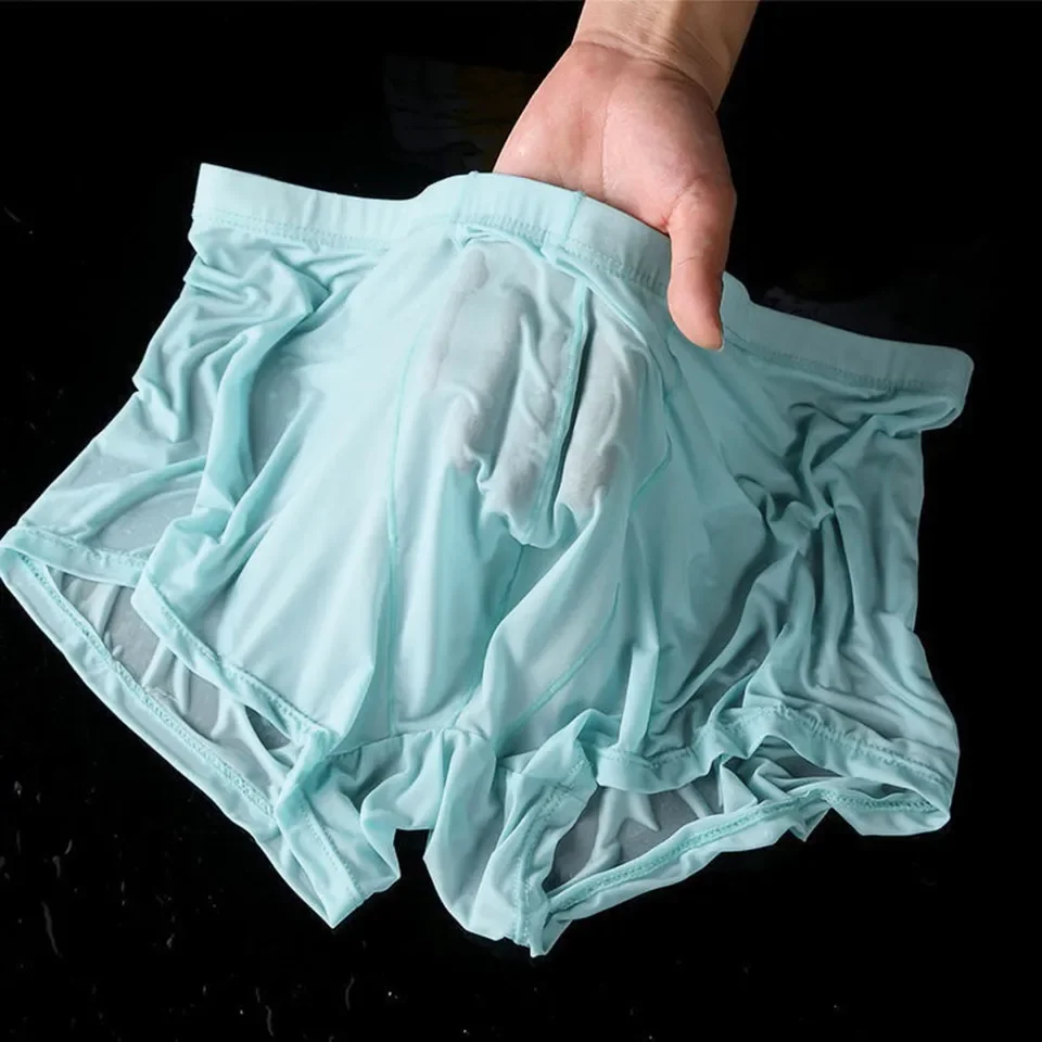 

1pc Men Mesh Sheer Boxer Shorts Seductive Sexy Boxer Briefs Thin Transparent Underwear Breathable Quick Dry Shorts Trunks