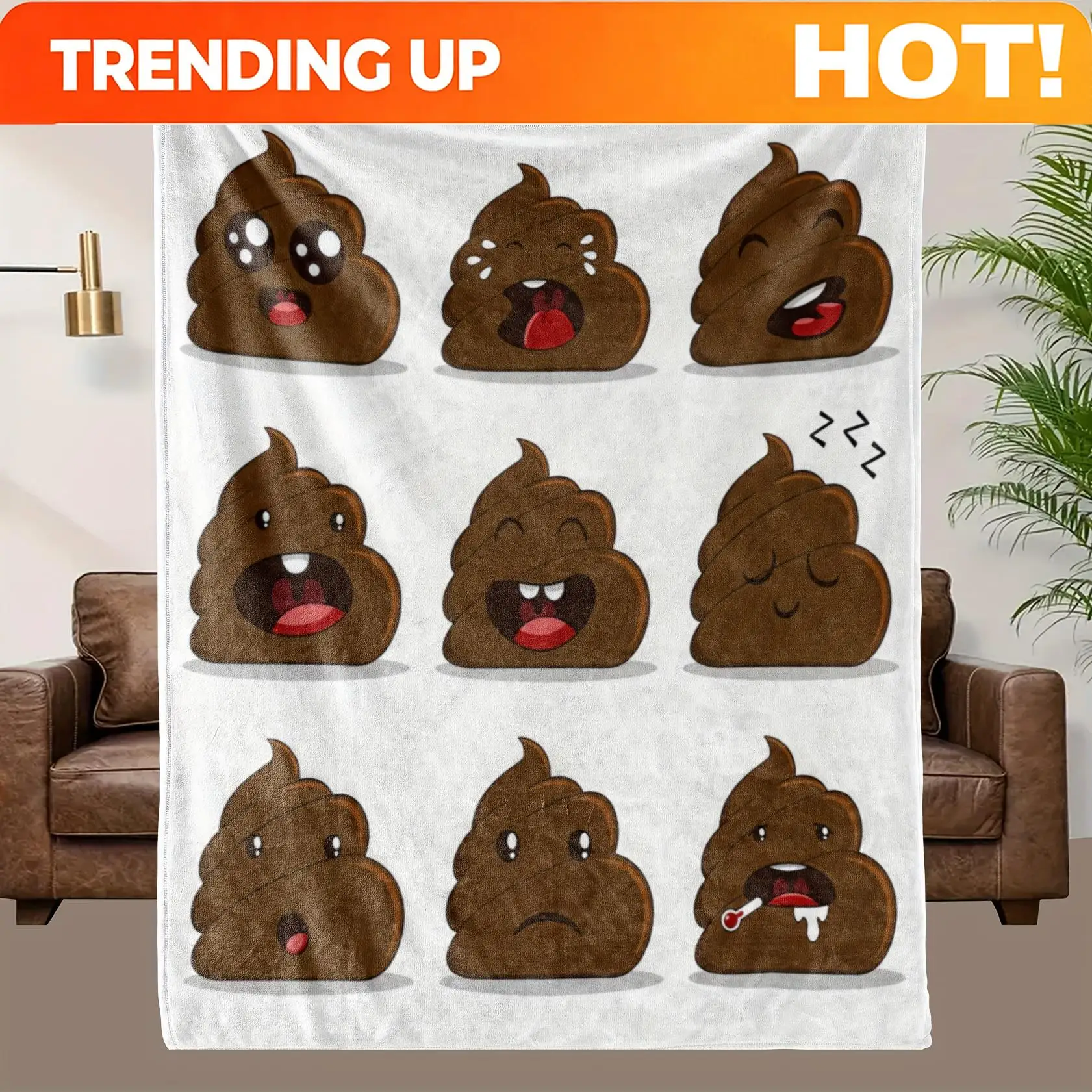 Customize Cozy Poop Fleece Blanket - Funny Poop Design with Expressions, Soft Breathable Fleece, All-Season Lightweight Throw fo