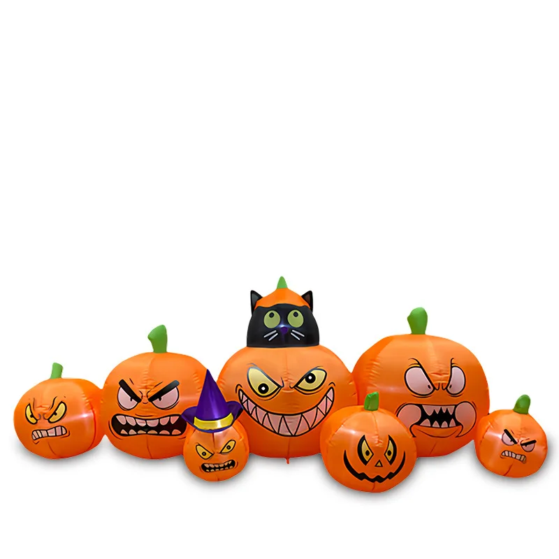 Halloween inflável gato preto e abóbora brilhante decoração conjunto assustador fantasma festival quintal festa combinação peça