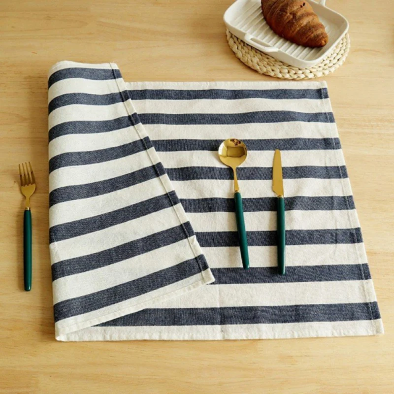 Mediterranean Blue Cloth Art Kitchen Napkin Cloth Cotton Tea Towel Food Background Cloth Heavy Durable Checkered Tablecloth