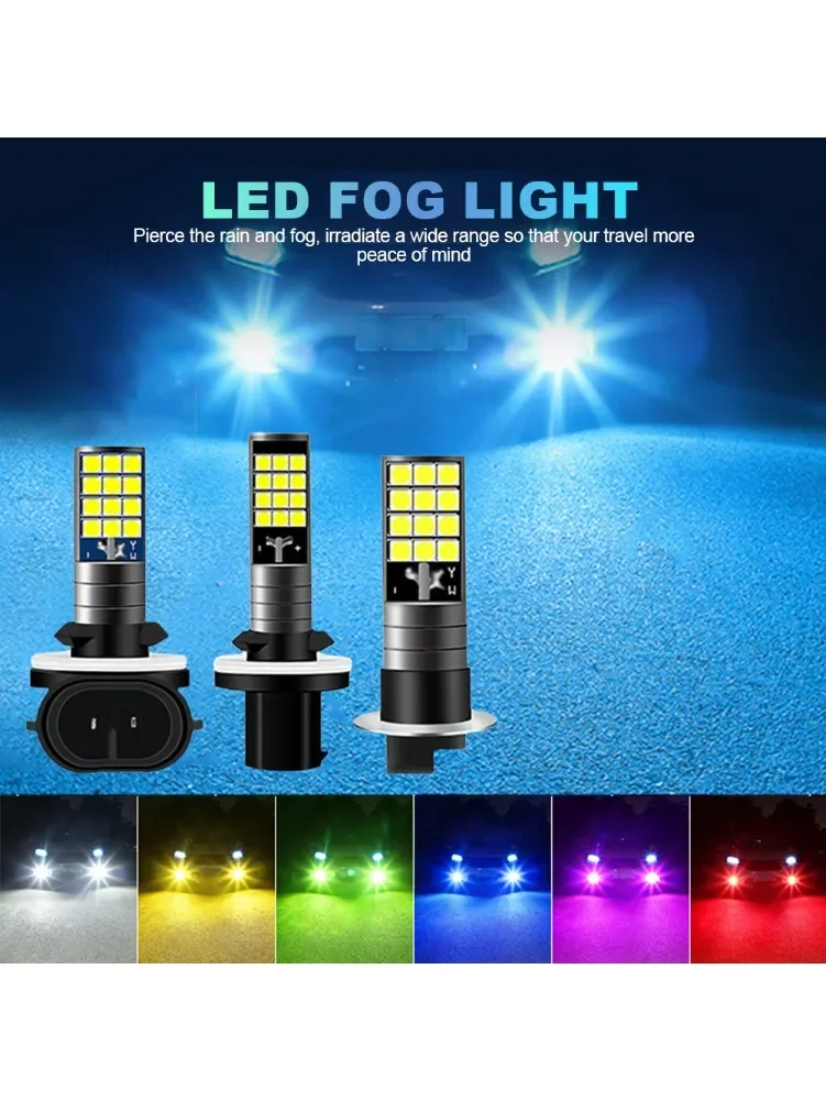 Ampoule antibrouillard multicolore H1 H3 H27 881, 3030 24SMD 900LM, jaune, rose, vert, bleu, lampe de conduite automobile, lumière LED 12V