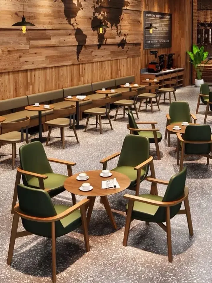 Silla con respaldo de madera maciza para restaurante, mesa de cafetería, salón de ocio, asiento de cabina, sofá