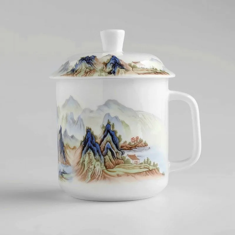 480ML, bone china tumbler, Chiness painting, porcelain creative cups, thermal cup for coffee, ceramic mug with lid aesthetic