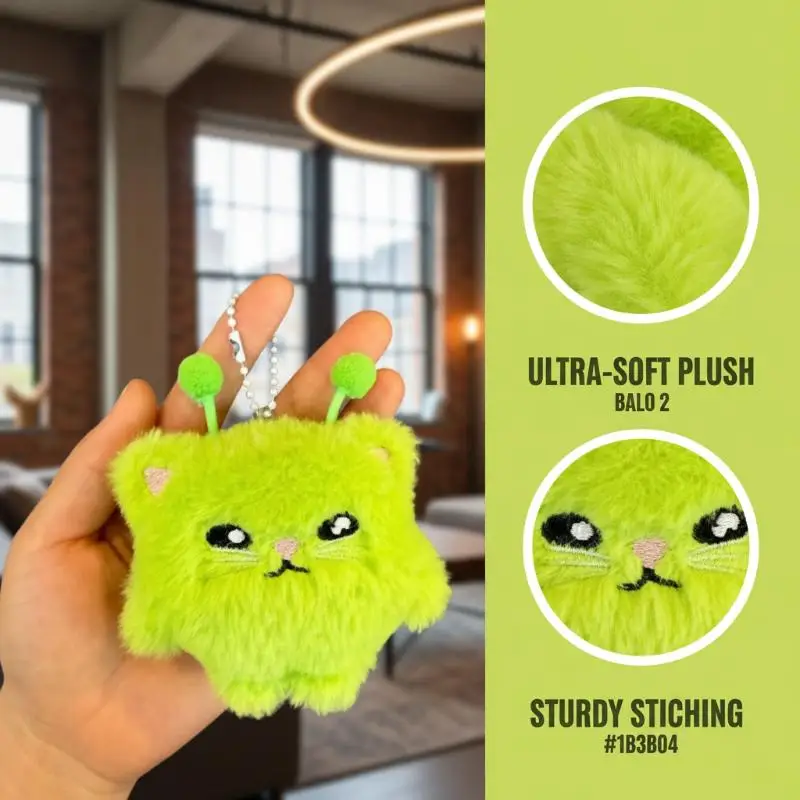 

Fluffy Alien Cat Doll Plush Keychain Adorable Antenna Soft Furry Backpack Pendant Ornament Gift For Kids Girls