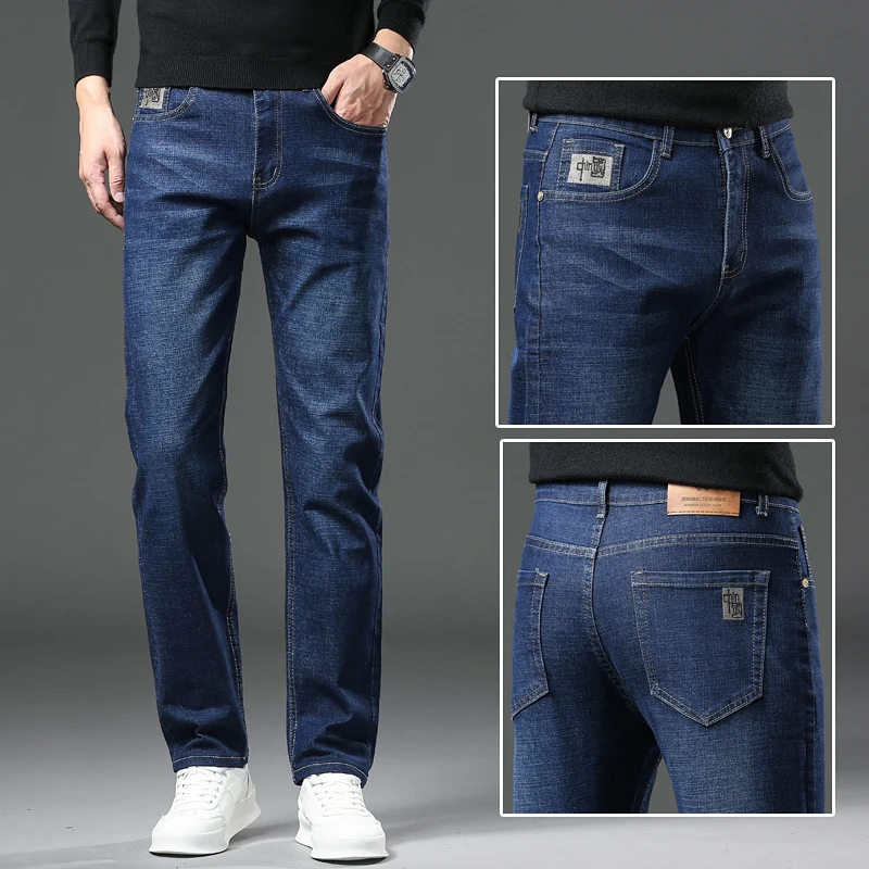 Jeans dritti in Denim da uomo per tutte le stagioni nuovi pantaloni in Denim Casual Business pantaloni quotidiani di marca classica di alta qualità