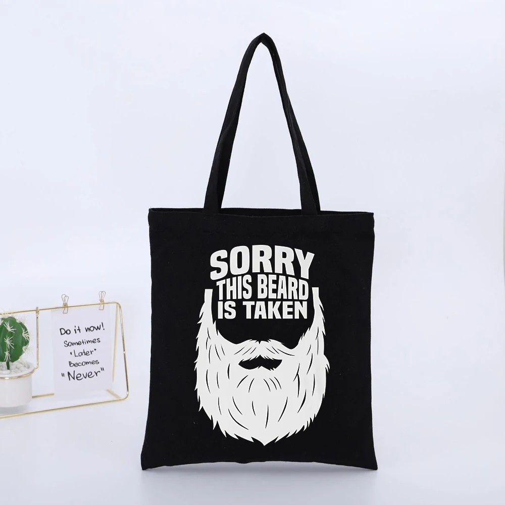 Men's Beard and Typography Print Canvas Tote Bag, Casual Style for Daily Shopping and Urban Outings