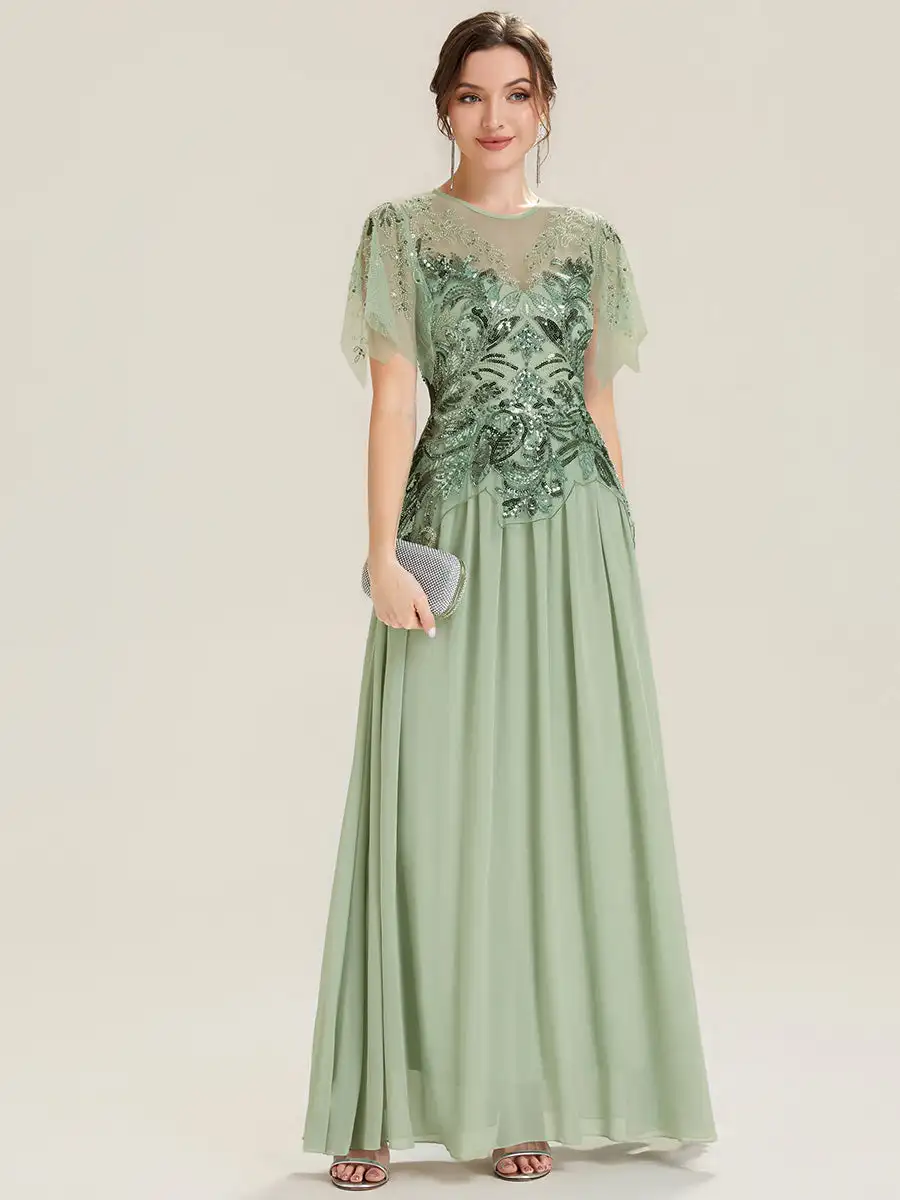 vestidos-de-noche-largos-hasta-el-suelo-con-cuello-redondo-lentejuelas-y-volantes-de-manga-corta-y-corte-en-a