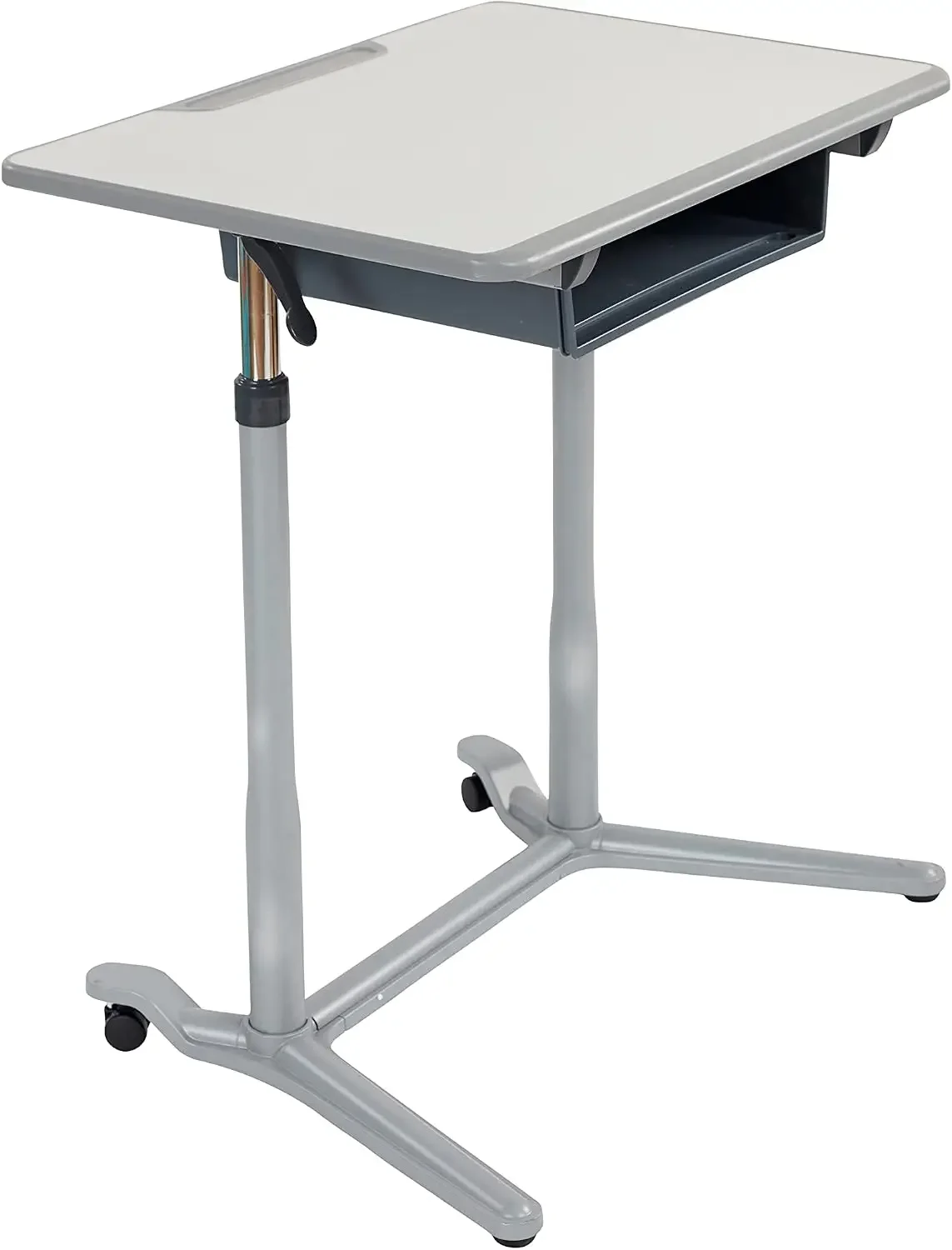 3S Mobile Adjustable Student Desk, Sit-Stand with Storage, Grey | Laminate top, steel frame, GREENGUARD Gold Certified, 13 years