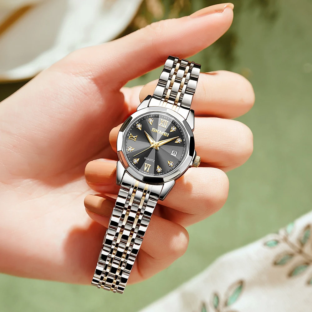 SKMEI Роскошные кварцевые часы для женщин, элегантные наручные часы, женские водонепроницаемые часы из нержавеющей стали для девочек, Relogio Feminino