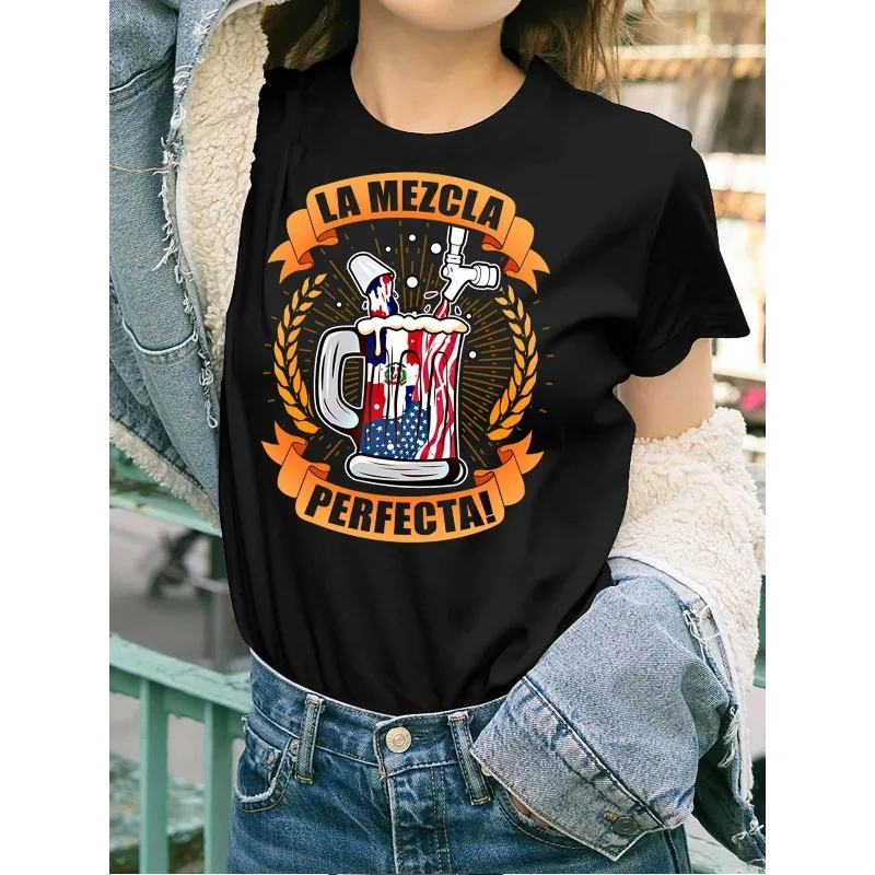 

Женская забавная футболка с рисунком пивной кружки La Mezcla Perfecta, рубашка с принтом, флаг США, Мексика, фиеста, питьевая вечеринка, топ, повседневный подарок для нее