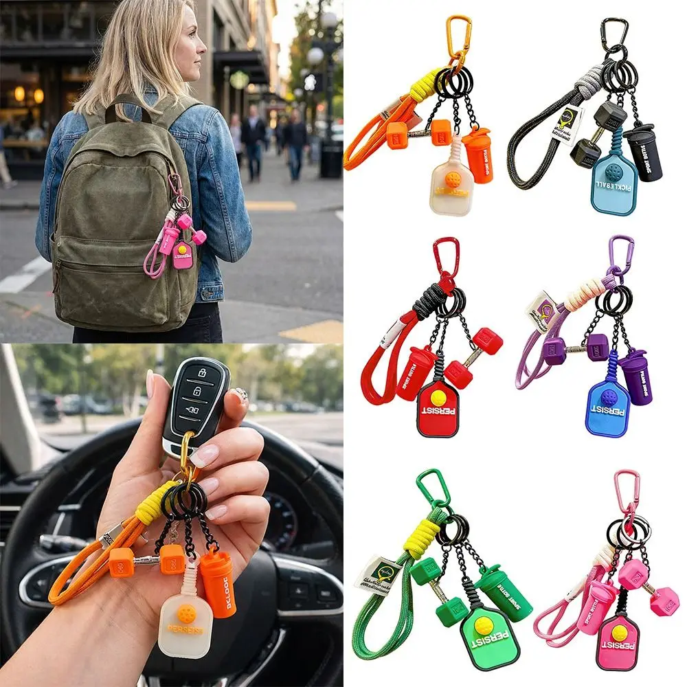 Creative Simulation Style Pickleball Paddle Set Keychain Detachable with Buckle Simulation Dumbbells Keyring Bag Charm