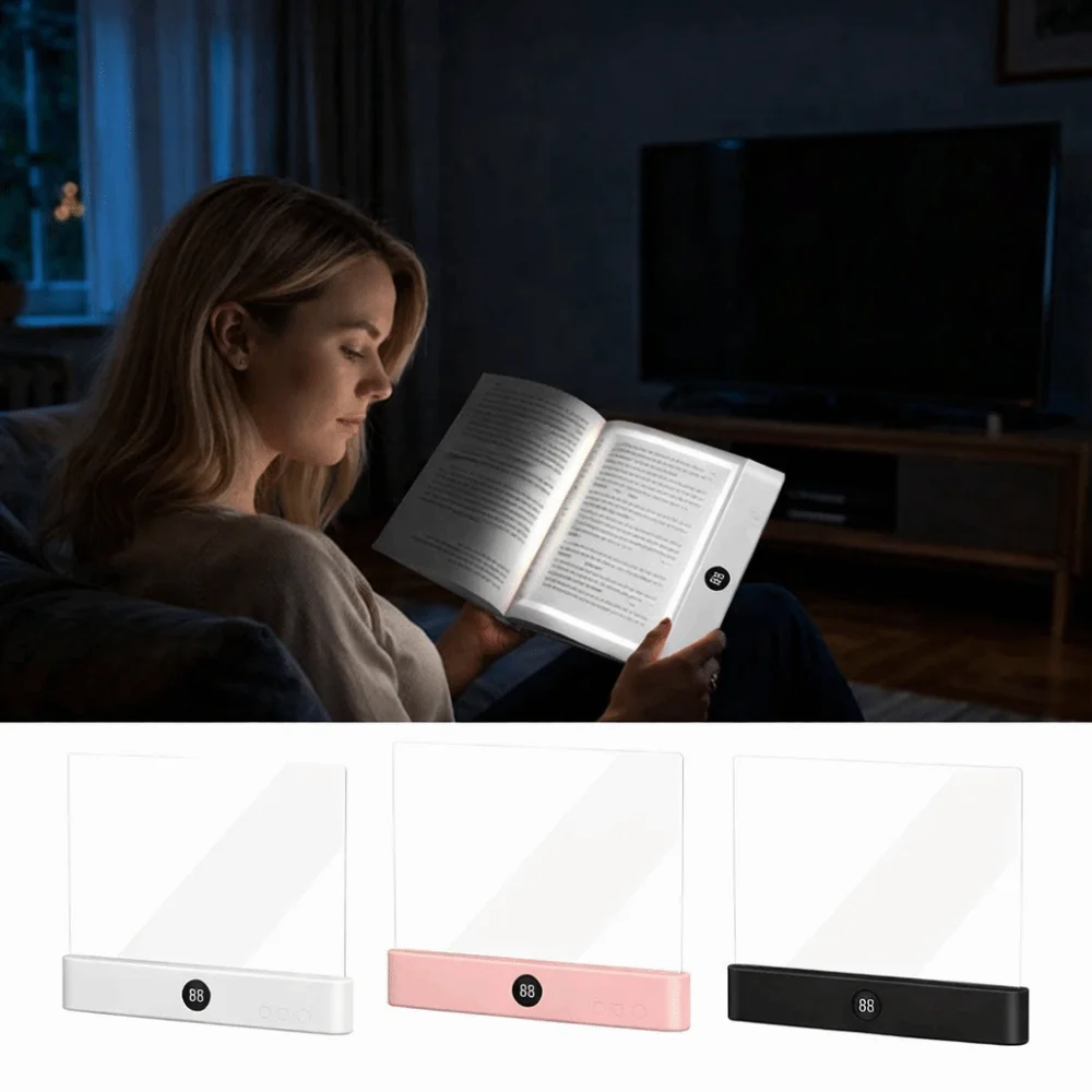 Rechargeable Reading Lamp 3 Color Modes Timer Function LED Book Light Dimmable Clear LED Panel Book Light Reading at Night