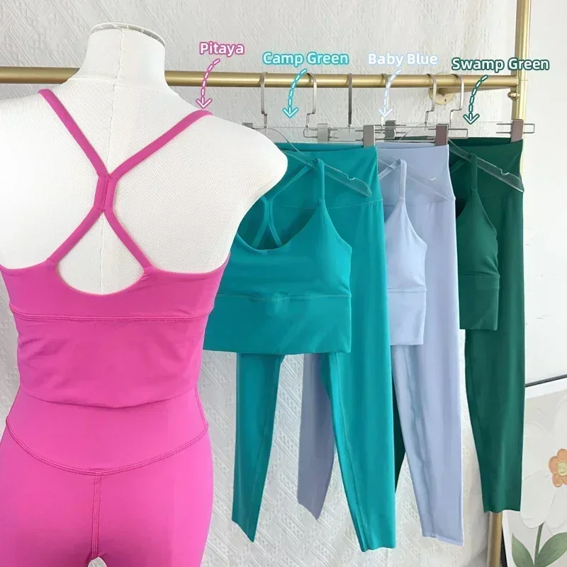 

2 Piece Yoga Set Sportswear Fitness Suits Sexy Cross back Yoga Tops Elasticity High Waist Leggings Running Sports Clothing️