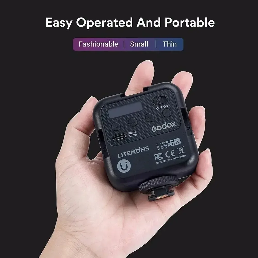 LITEMONS LED6Bi Bi-color Temperature LED Video Light Rechargeable Mini Fill-in Light 3200K-6500K Dimmable Support Magnetic