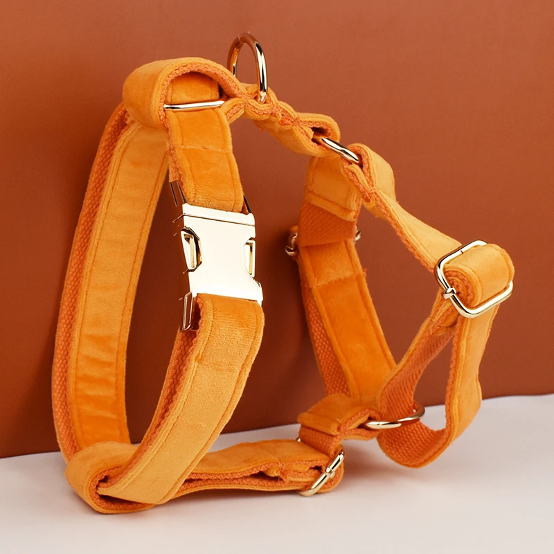 Orange Velvet Dog Collar And Leash Set For Dogs Custom Engraved Nameplate Pet Supplies Dog Leash Velvet 41