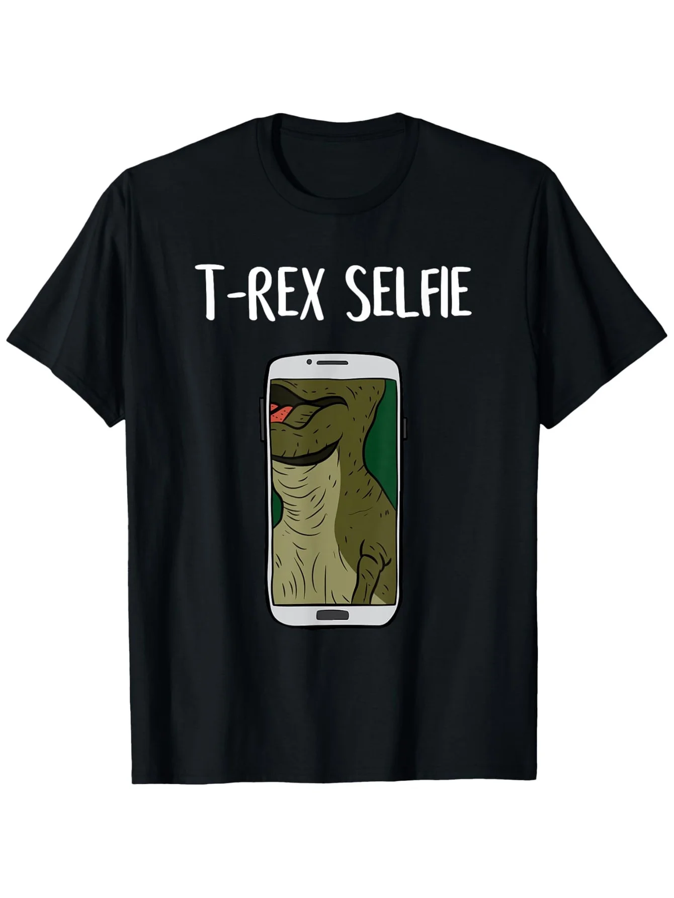 Funny T-Rex Dinosaur Selfie T-Shirt - Laughing Tyrannosaurus Rex Graphic Tee with Print, Casual Round Neck Shirt for Christmas & New Year Gifts